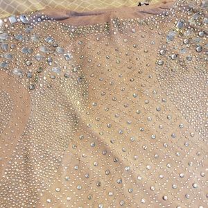 Long Sleeve Open Back Iridescent Rhinestone Dress